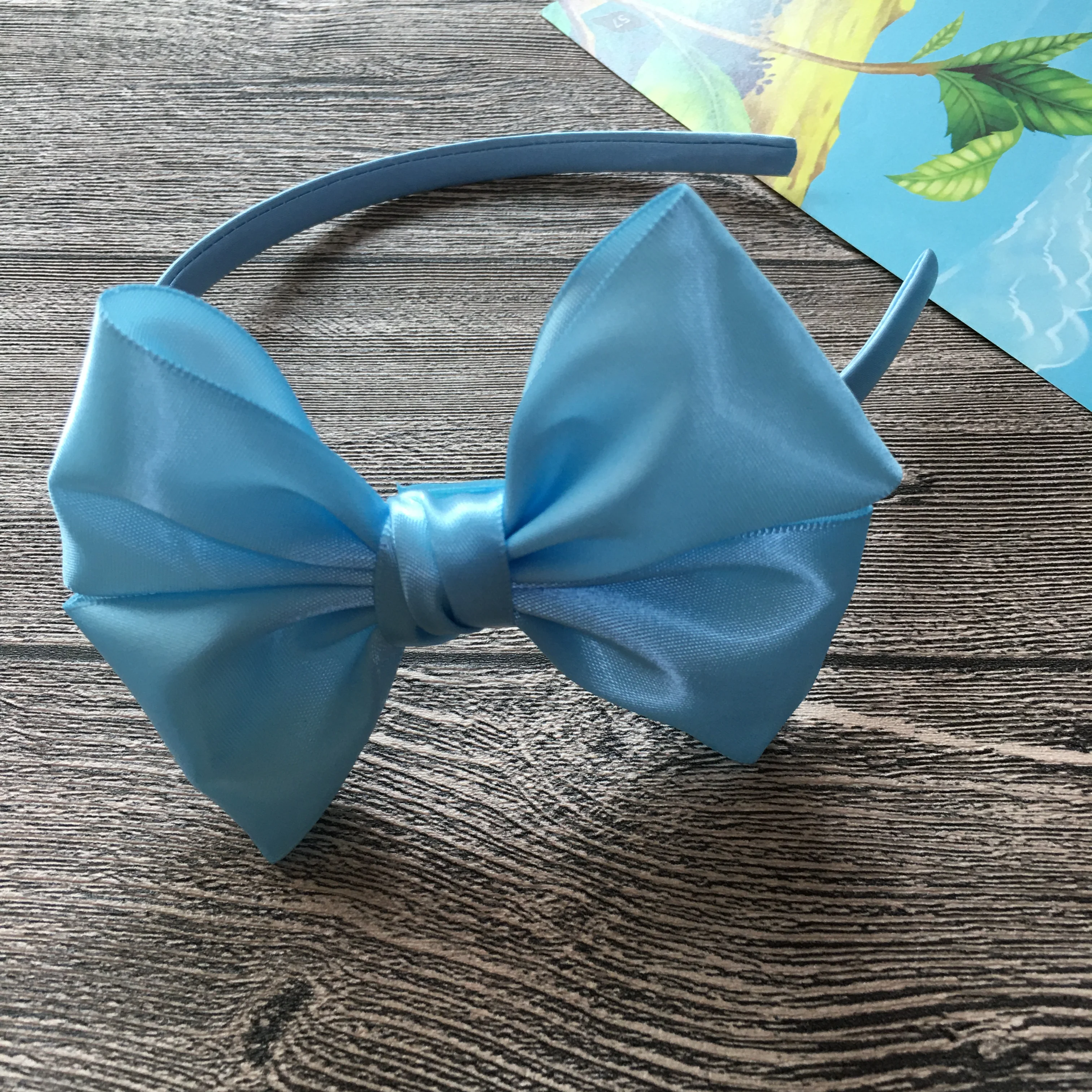 Pack of 10Pcs 4.0 Inch Sky Blue / Navy Satin Bow With Elastic Headbands Wide Nylon Headbands For Baby Girls Kids Party Headwear 4