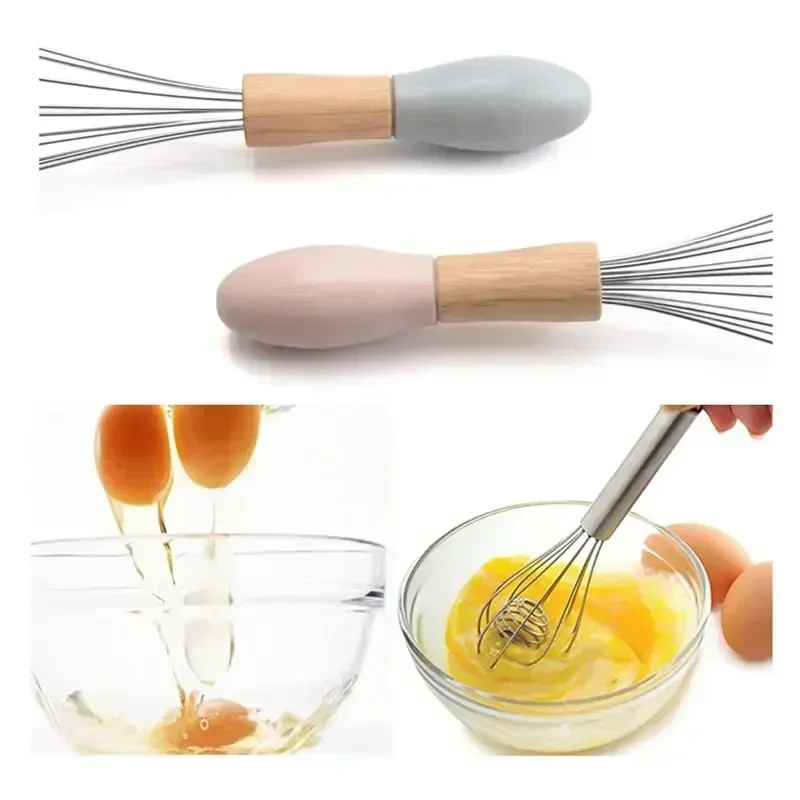 Manual Egg Blender Hand Beater Dough Cream Stirring Mixer Whisk Cooking Baking Kitchen Tools Wood Handle Stainless Steel