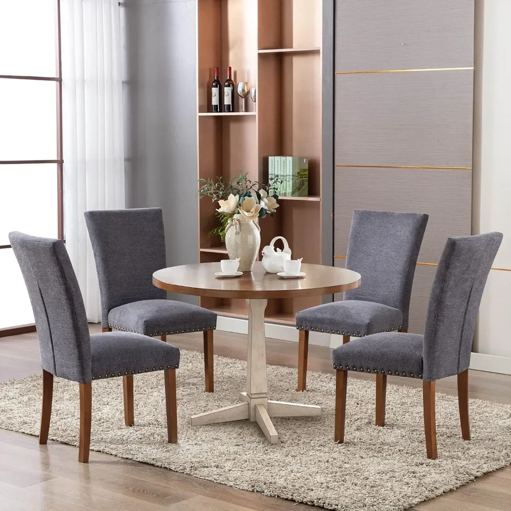 

Upholstered Parsons Dining Chairs Set of 2, Fabric Dining Room Kitchen Side Chair with Nailhead Trim and Wood Legs - Dark