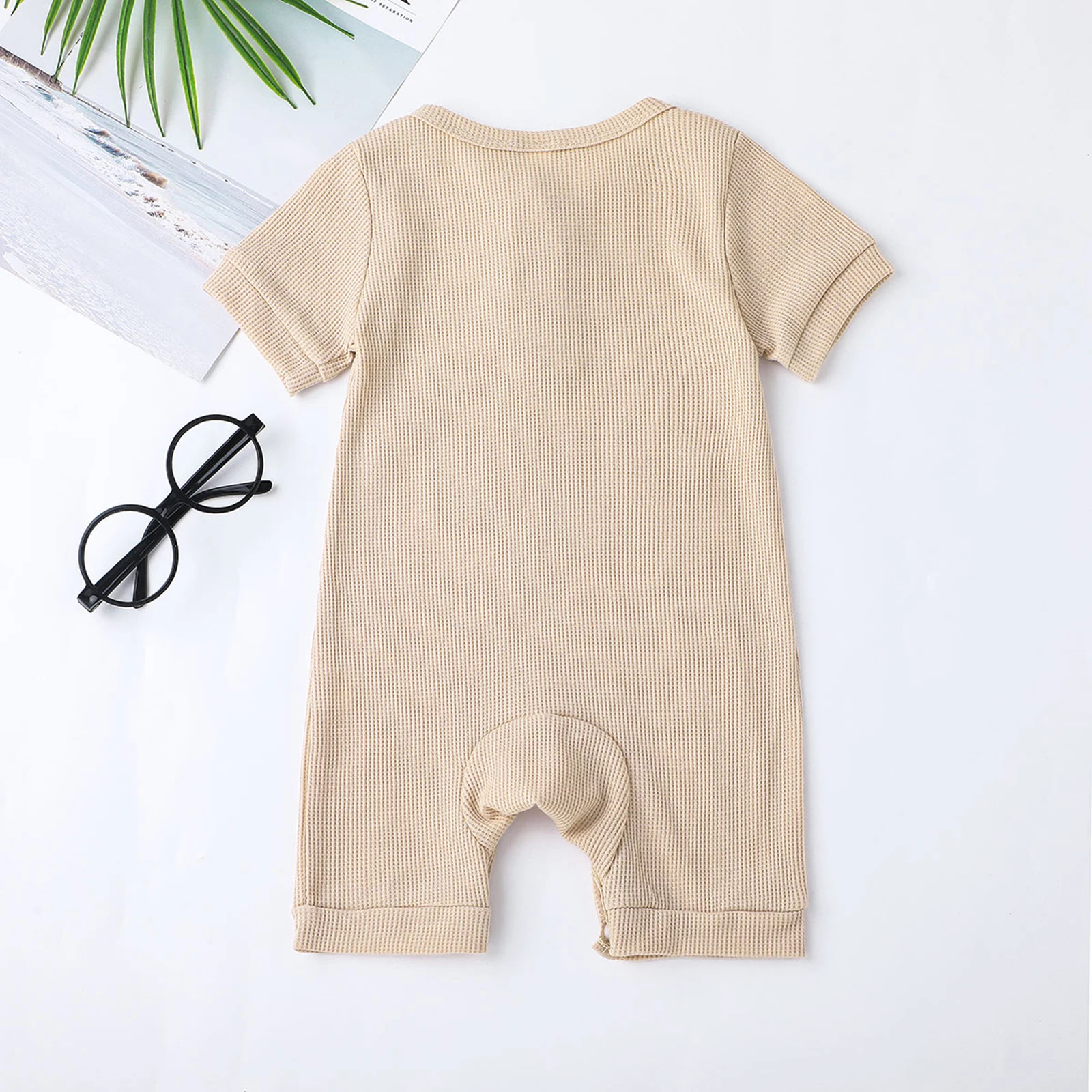 Baby Rompers Baby Jumpsuit Baby Clothing Lovely Baby Girls Boys Romper, Short Sleeve Round Neck Solid Color Ribbed Buttoned Short Pants For Summer Spring, Kids Clothing