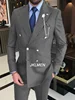 2 Pieces 2024 Men's Suit  Striped Suit Double Breasted Suits For Wedding Groom Groomsmen High-End Business Casual Clothing 4