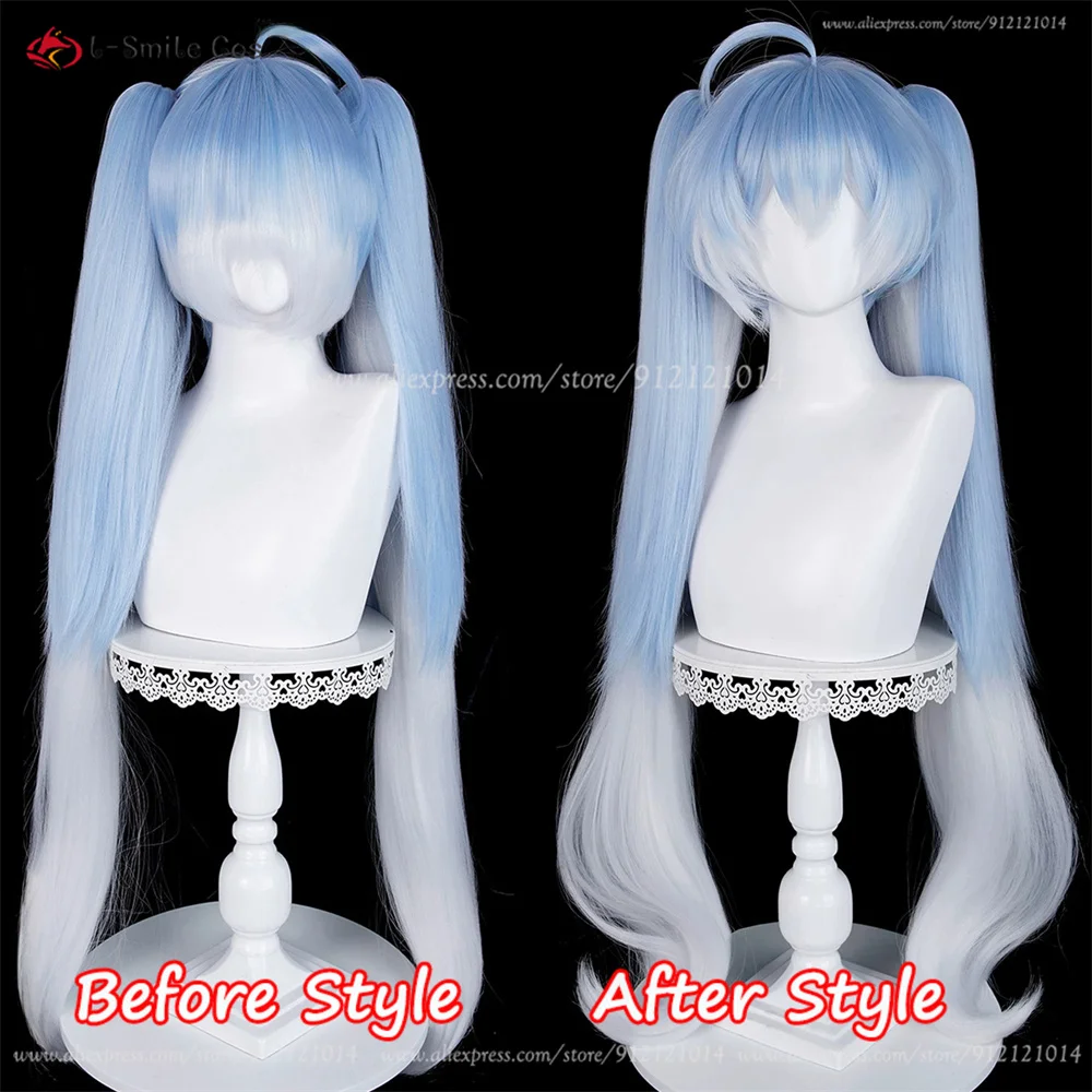 Anime Cosplay Perücke 100cm Double Ponytail Blau Grau, hitzebeständig, 550g+ Synthetik 3