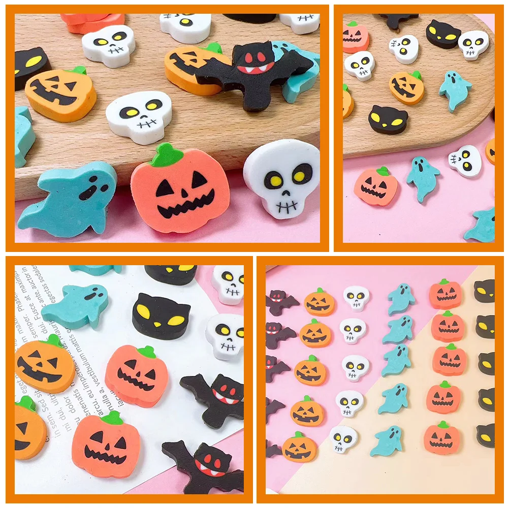 100Pcs Halloween Stationery Eraser Skull pumpkin eraser bat eraser Shape Drawing Supplies Halloween Party Favor Erasers Supplies