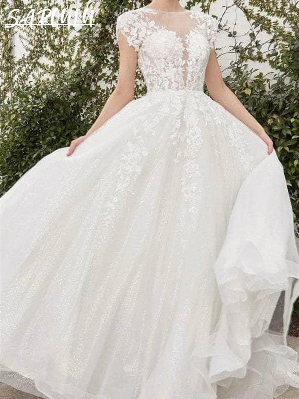 

Cap Sleeve Lace Wedding Dress Tulle O Neck Corset Backless Bridal Gown Custom Made Bride Dresses Vestidos De Novia