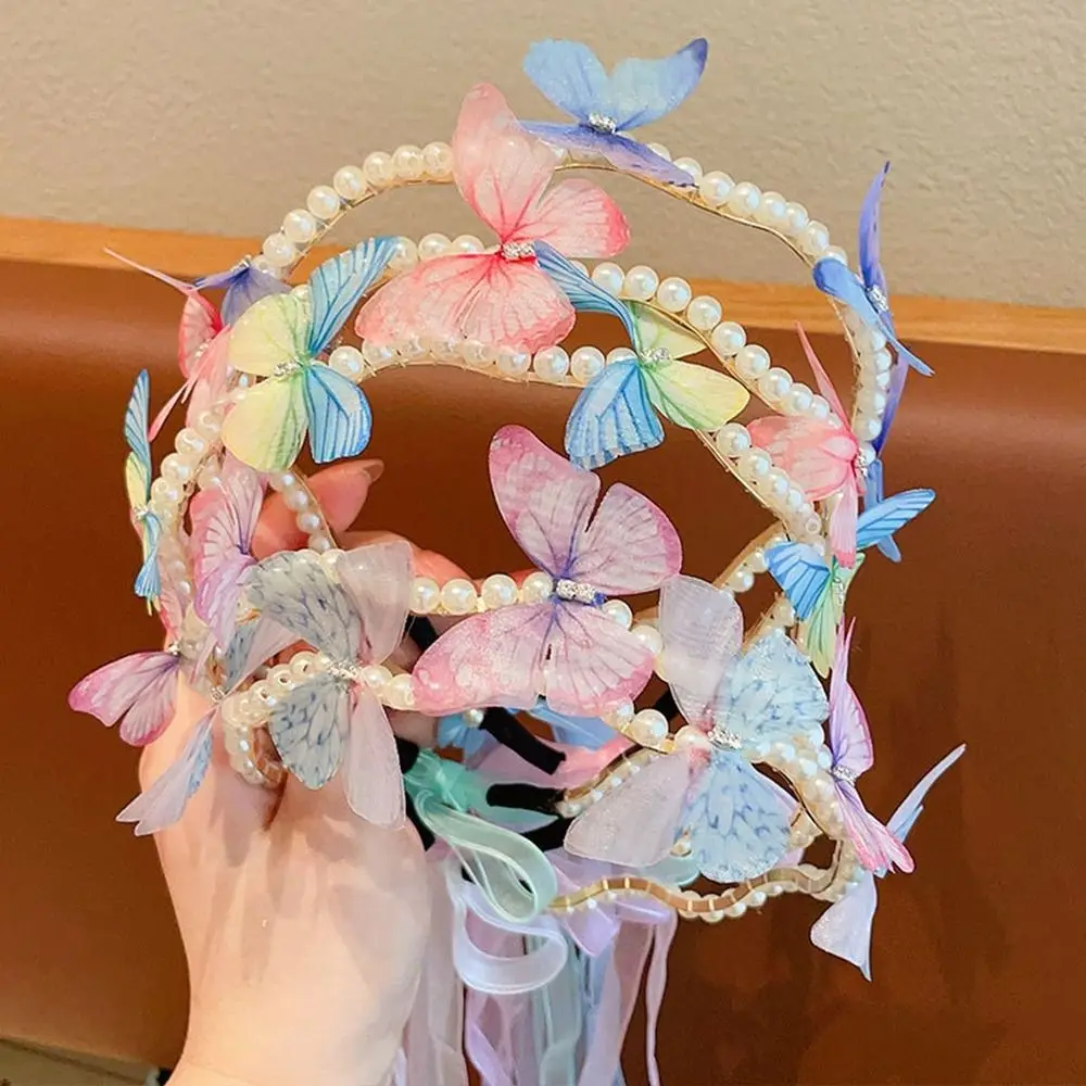 

2PCS New Colorful Butterfly Hair Hoop Pearl Hair Band Headpieces Butterfly Headbands Princess Headwear