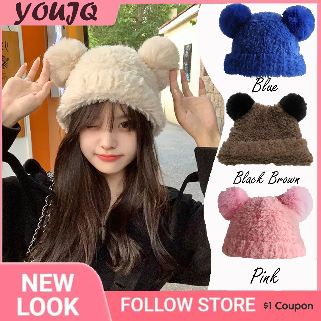 Y2K Winter Soft Warm Beanies Hat Cute Bears Ears Knit Hats Ear