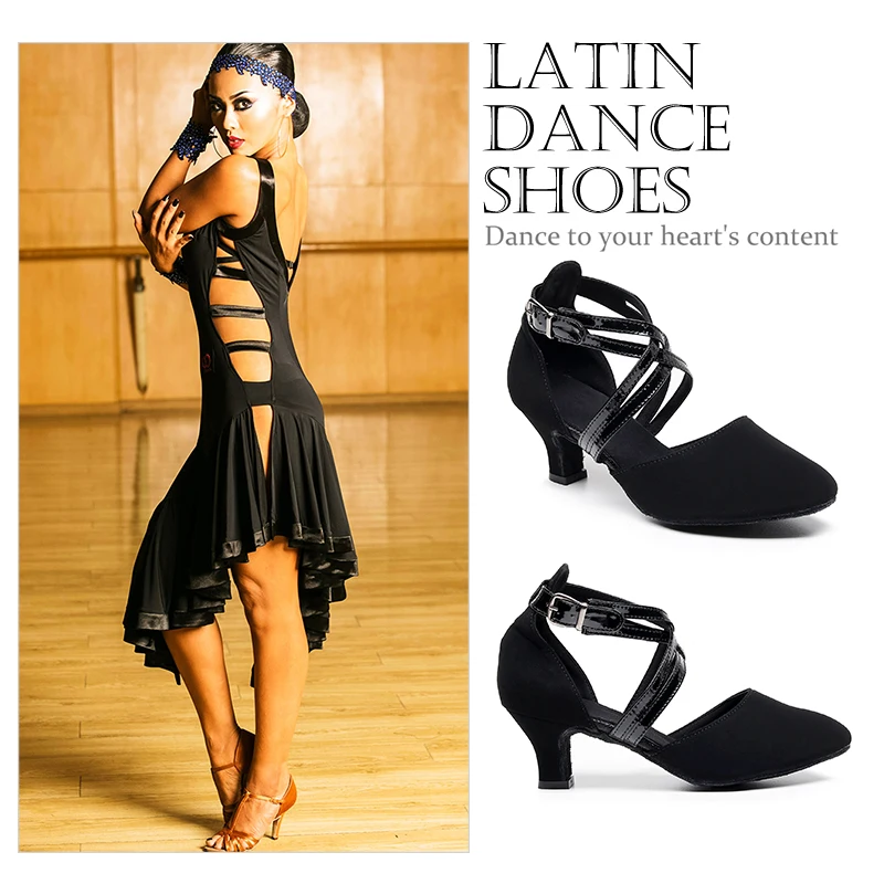 HROYL Women Modern Latin Dance Shoes For Girls Ladies Ballroom Party Waltz Leather Tango jazz Salsa Dance Shoes High Heels 5/6cm 5