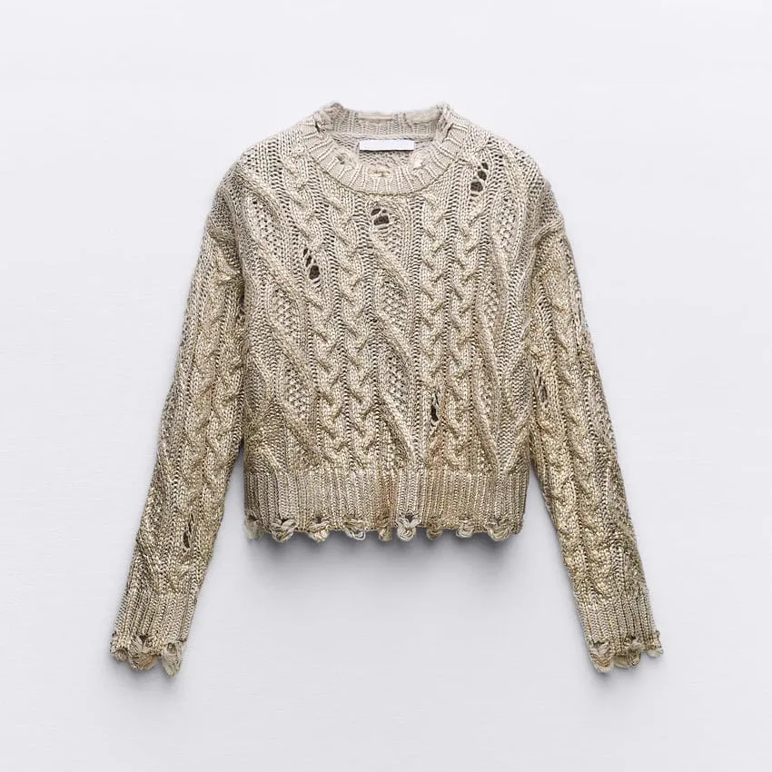 

Autumn Winter New Women's Worn Sweater Round Neck Loose Fitting Long Sleeved Top Streetwear Casual Vintage Pullover