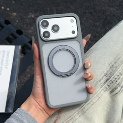 Magnetic Stand Phone Case with 360° Rotating Ring Holder and Kickstand Cover - iPhone 15 Plus (Grey)