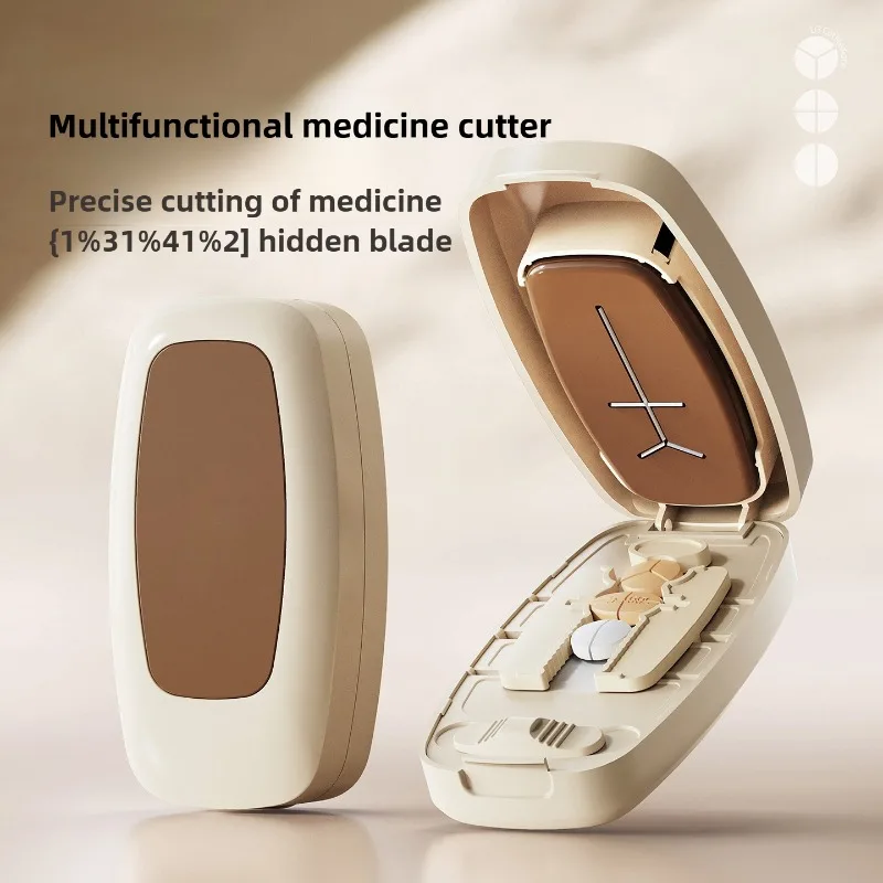 Multifunctional Pill Splitter with Storage Compartment 1/2 1/3 1/4 Precise Pill Cutting Portable Medicine Organizer