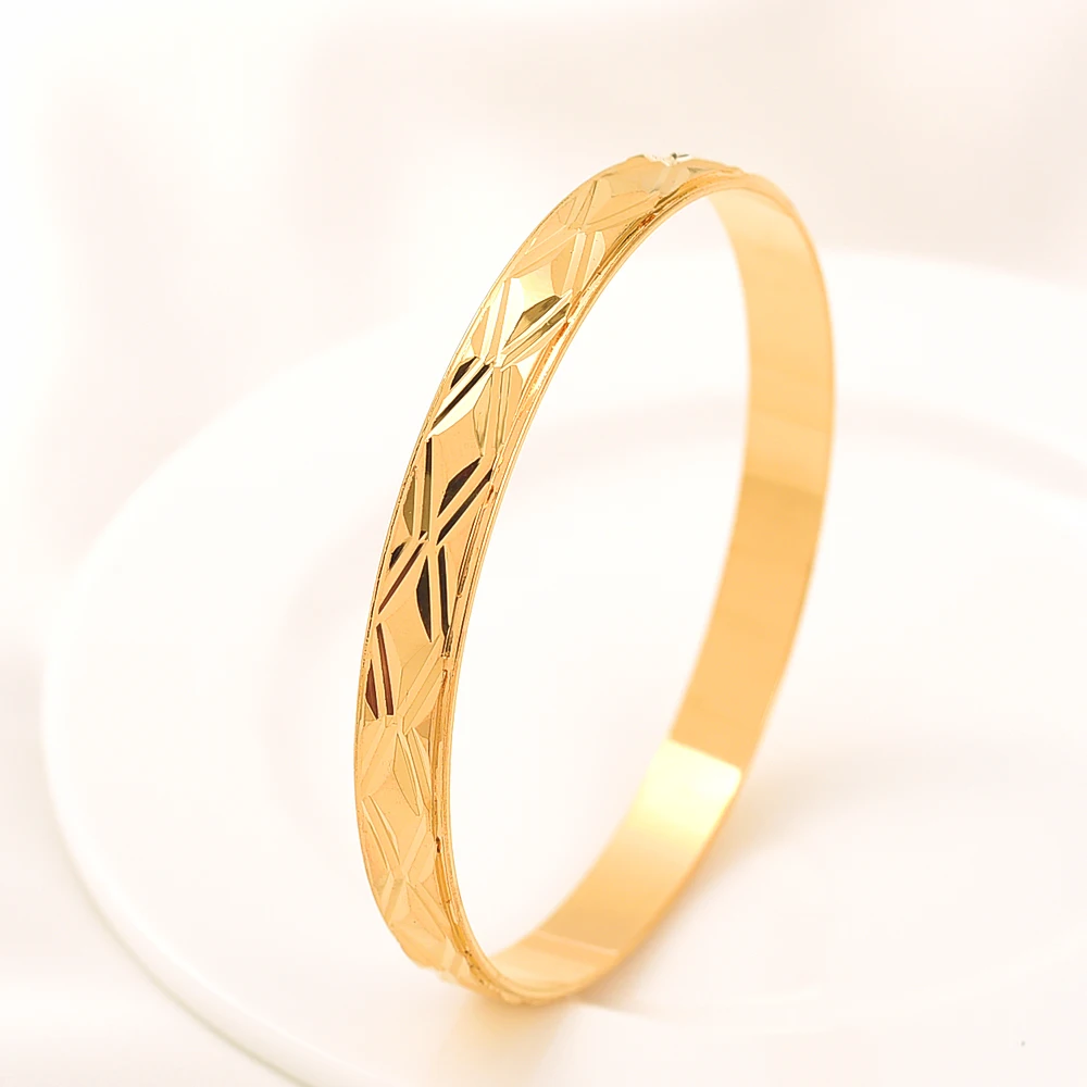 24k 65MM Dubai Wedding Bangles For Women Ethiopian Jewelry Gold Color Indian Bangles Bracelets Women Birthday Jewelry Gifts 6