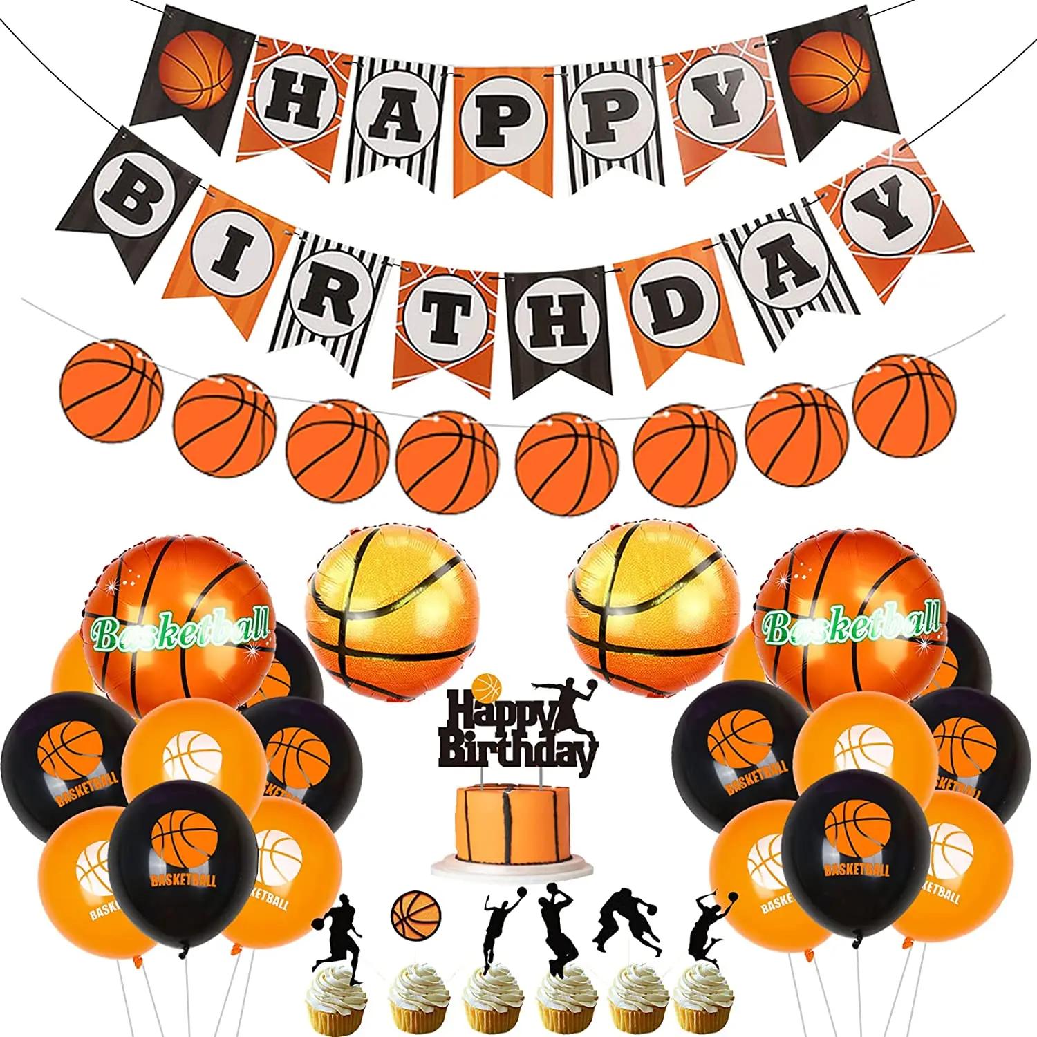 

Basketball Themed Birthday Set, Happy Birthday Bunting, Banner, Garland for Kids and Adults, Sports Party