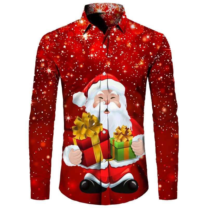 

Newest Christmas Santa Claus 3D Print Men's Button Shirts Xmas Short/Long Sleeve Blouses Holiday Carnival Couple Streetwear Tops