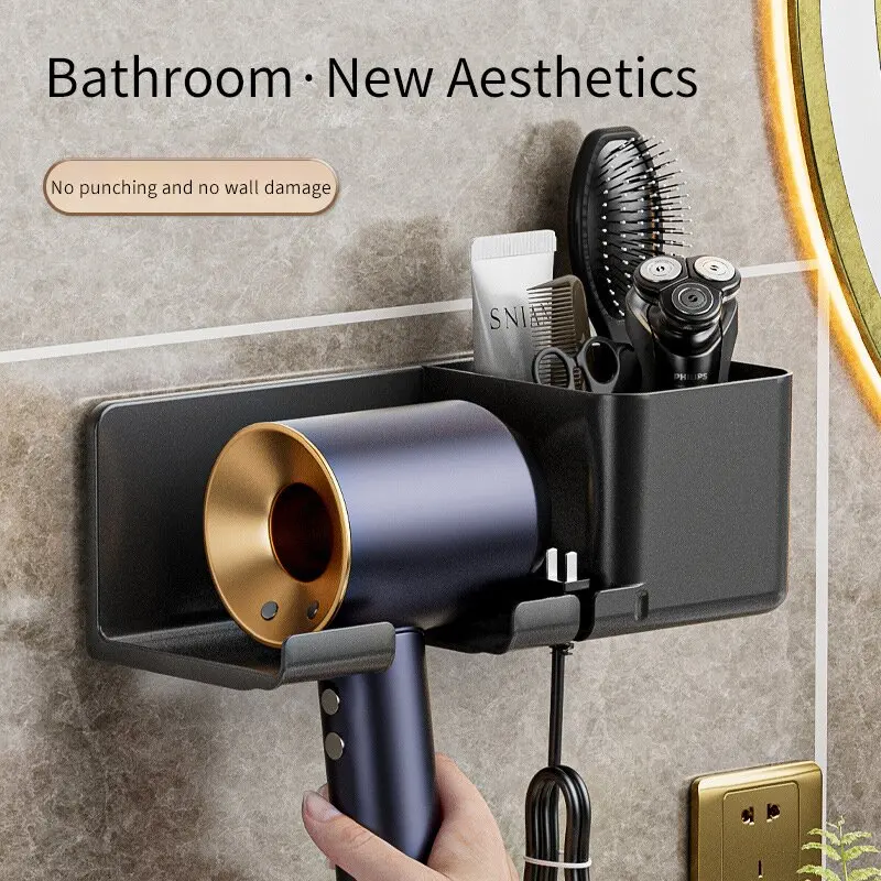 Bathroom Hair Dryer Storage Rack Multi functional Wall mounted non perforated hair dryer storage rack bathroom storage shelf storage shelf bathroom shelf bathroom corner shelf bathroom accessories hair dryer holder hair tool holder