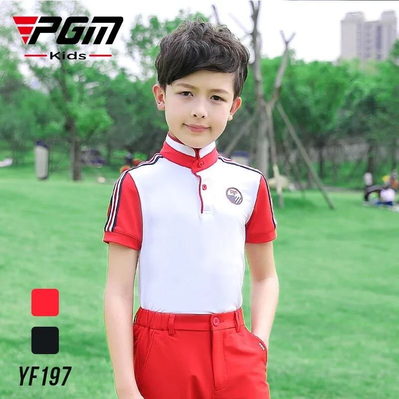 

PGM Summer Golf Boys Top Short Sleeve T-Shirt Chinese Stand Collar Youth Clothing