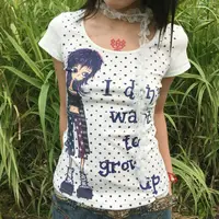 Japanese Y2k Anime Print T-shirt 2000s Polka Dots T Shirts Vintage Harajuku Short Sleeve Tee American Retro Street hottie top 1