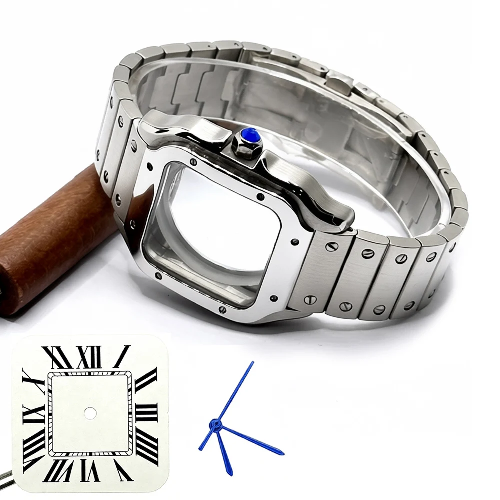 Golden Stainless Steel Waterproof Watch Case and Strap for 38MM Square Men's Watch
