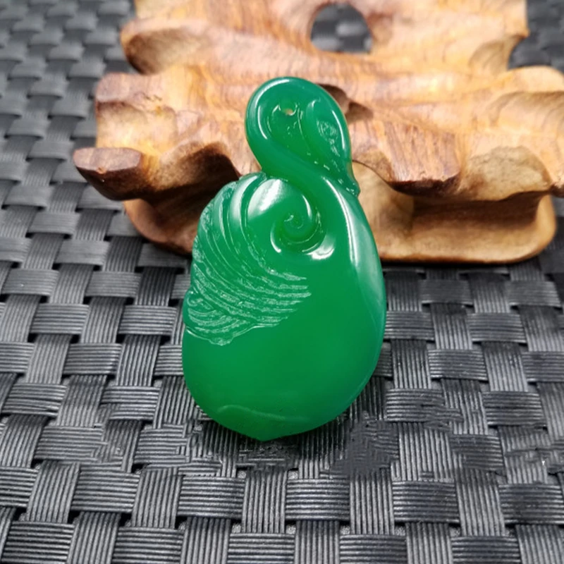 

Натуральный зеленый халцедон, ручная работа, подвеска в виде лебедя, модная бутиковая бижутерия, ожерелье для мужчин и женщин, подарочные ак...