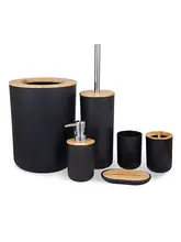  Bathroom Accessories Set 6 Pieces Bamboo Room Set Toothbrush Holder Soap Dispenser Toilet Brush Trash Can Bathroom Essential Set 