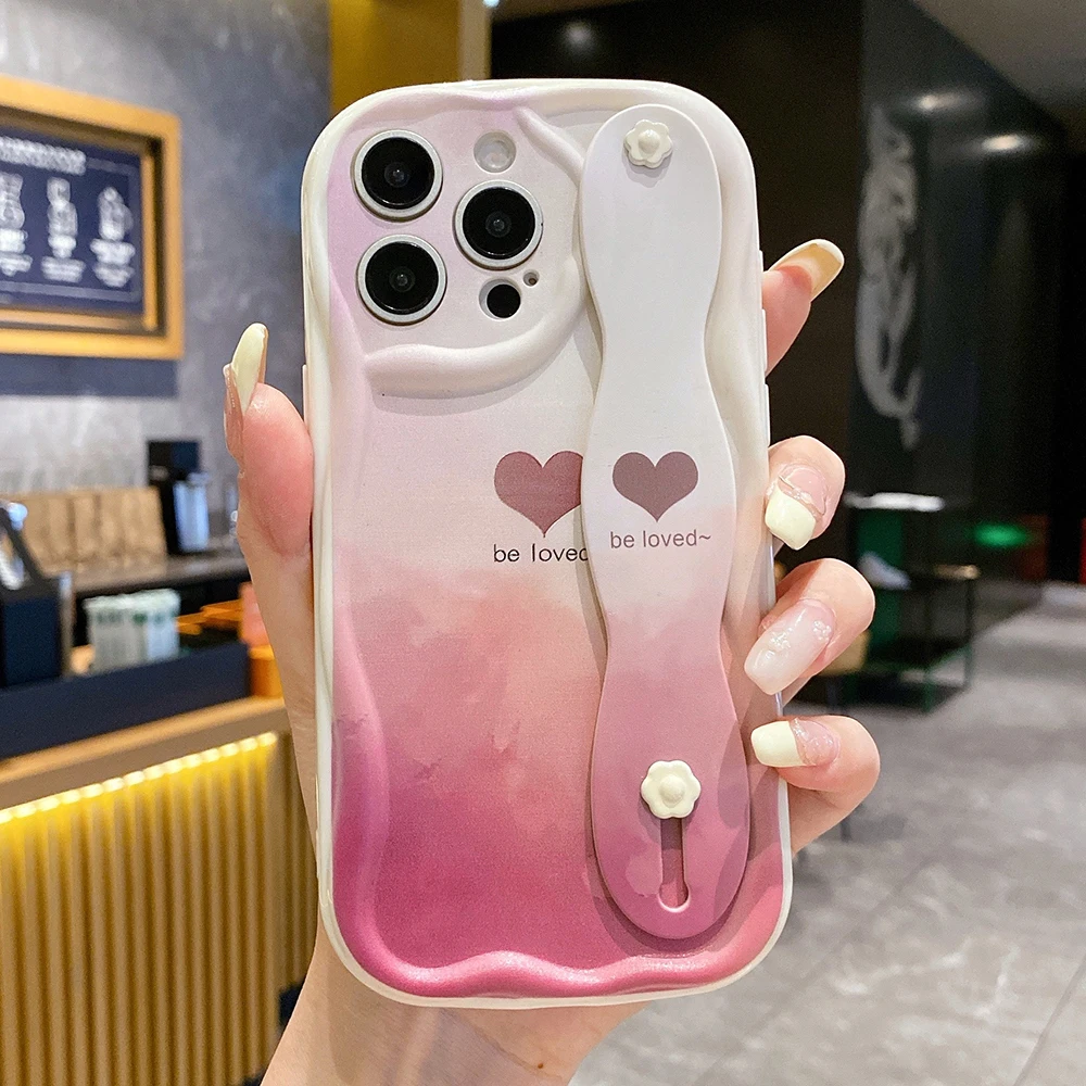Love Heart Wrist Strap Phone Holder Case
