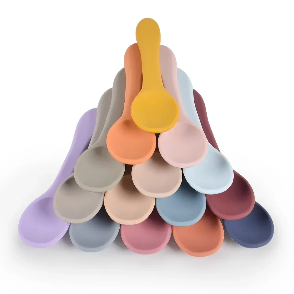 

28Candy Color Baby Soft Silicone Spoon Safety Baby Learning Spoon Non-Slip Children Food Feeding Tool Easy To Rinse Tableware