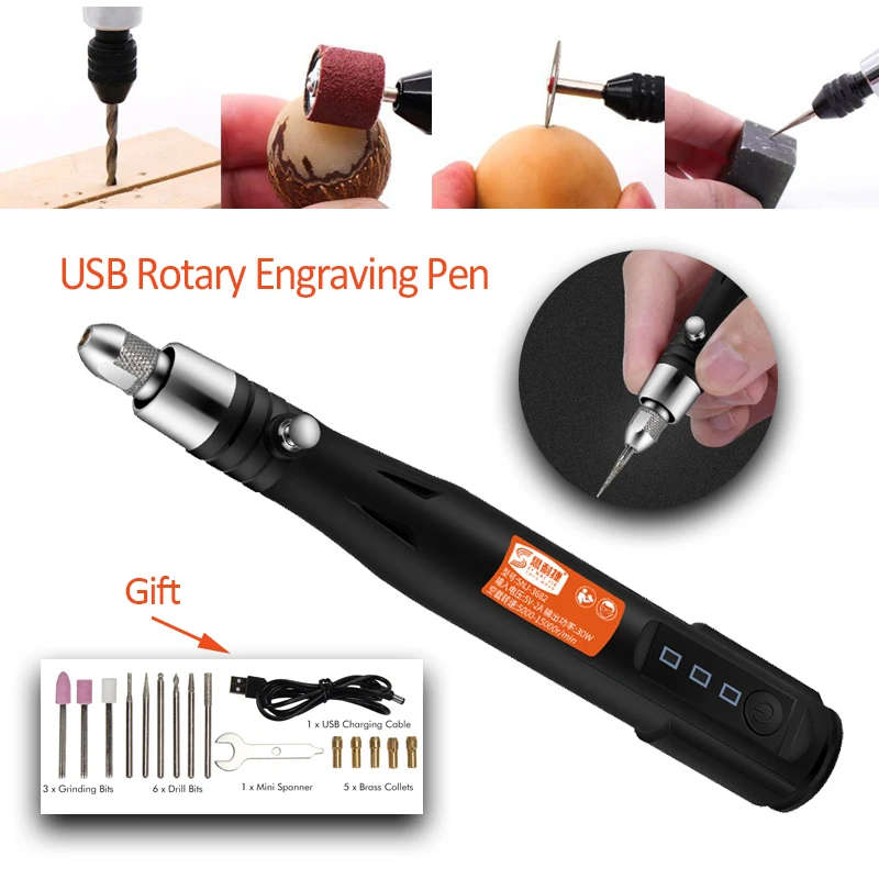 

15000rpm USB Engraving Pen Mini Drill Rotary tool With Grinding Accessories Set Multifunction Mini Engraving Pen For Dremel Tool