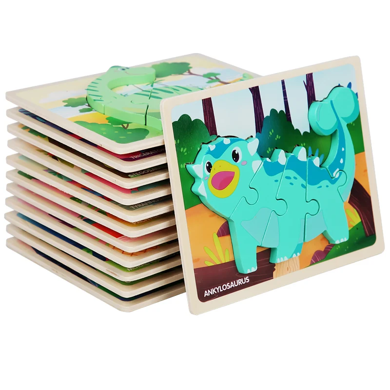 

Montessori Children Educational Toys Brain Teaser Multiple Models Mixed Dinosaur Anime Plywood 3D Wooden Jigsaw Puzzle For Kids