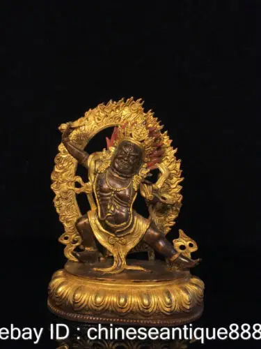 

Old China Bronze Gilt Vajradhara Mahakala Wrathful Deity Buddha Statue