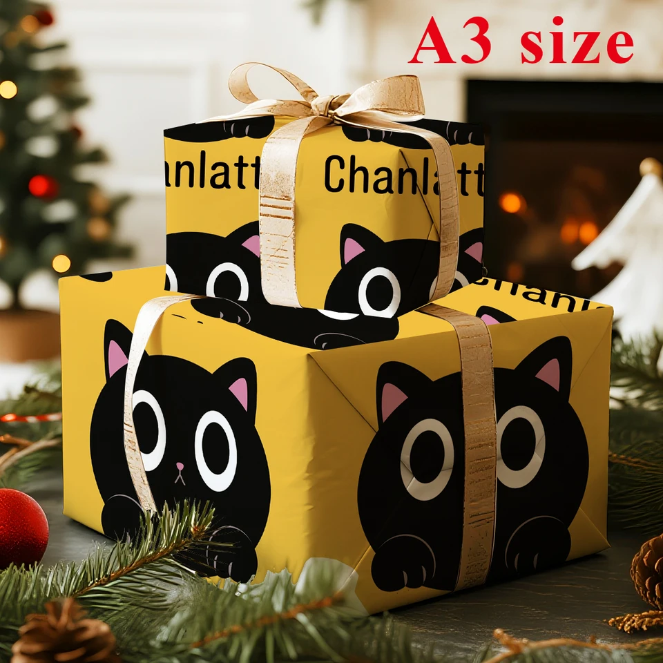 Funny Black Cat Christmas Wrapping Paper, Santa Hat Kitten Gift Wrap, Kitty Holiday X-Mas Present Decoration Decor (One 20 Inch X 30 Inch Sheet - View #7