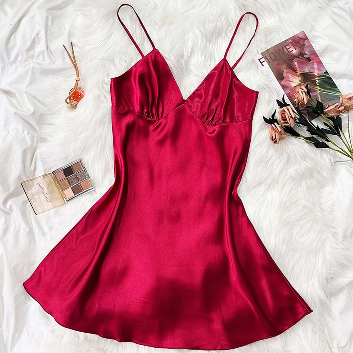 New Sexy Satin Women's pajamas Silk Summer Ice Silk Home Wear Sexy Halter Dress Fashion Solid Color Silk Dresses