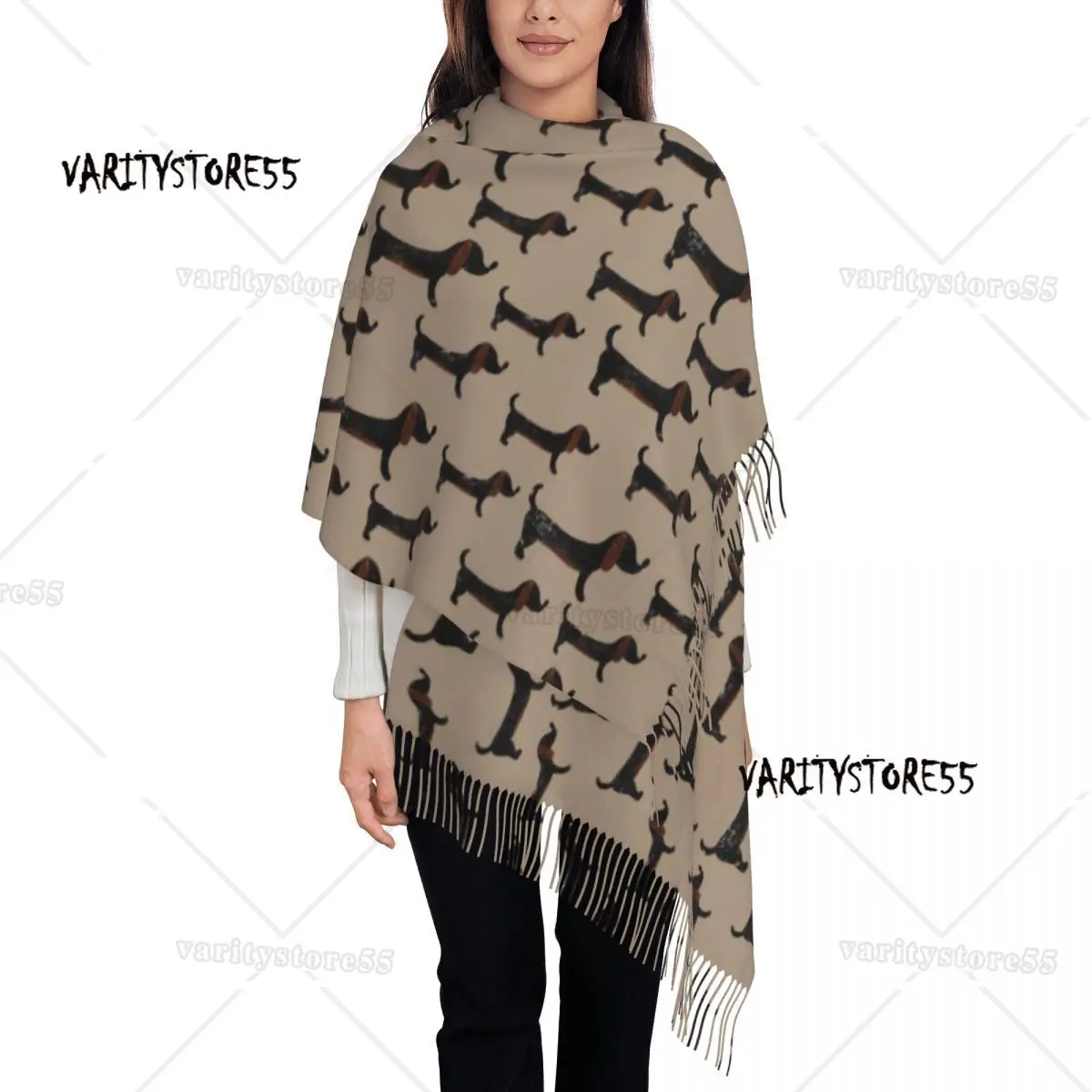 

Female Long Badger Sausage Dog Lovers Scarves Women Winter Fall Soft Warm Tassel Shawl Wraps Dachshund Scarf