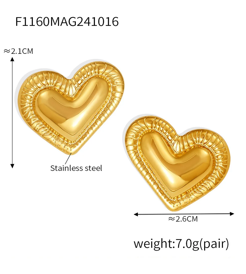 Romantische Liebesherz-Ohrstecker für Damen, 316L-Edelstahl, glänzende Streifen-Ohrringe, verhindern Allergien, täglicher Modeschmuck – Detail 1