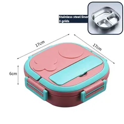 Portable Stainless Steel Lunch Box for Outdoor Use - Ideal for Babies, Children, and Students (Pink 3 grids)