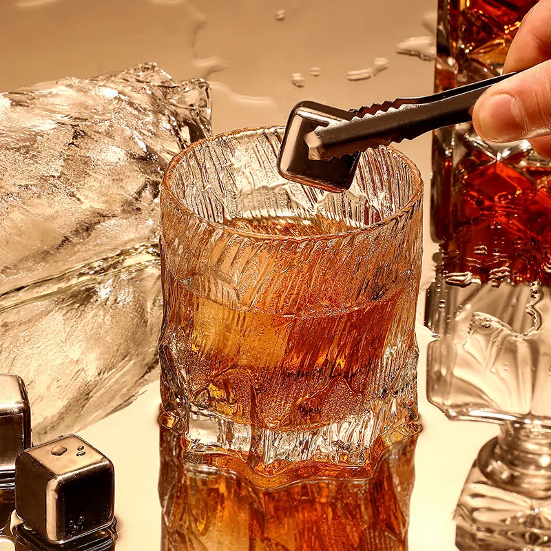 Glacier Old Fashioned Whiskey Glass Matte Ice Surface Wine Rock Glass Whisky Tumbler Vodka Cup Beer Mug Wooden Gift Box Packing