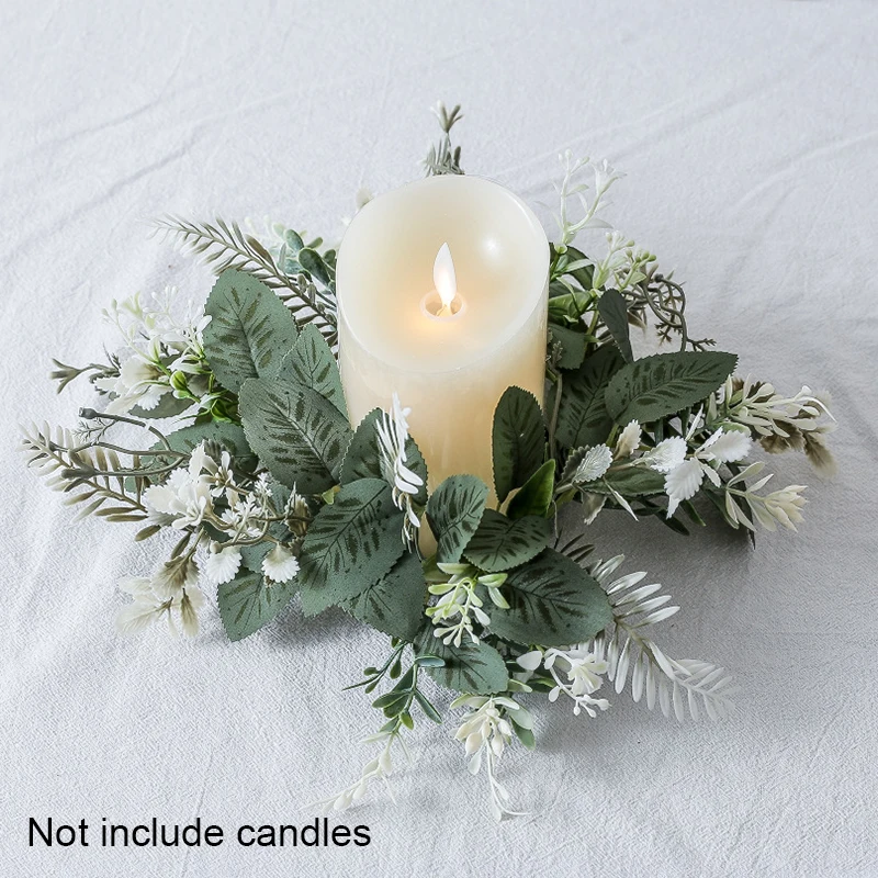 

25cm Wedding Table Candle Wreaths Artificial Leaves Candle Ring Artificial Greenery Wreath For Home Decor Party Decor
