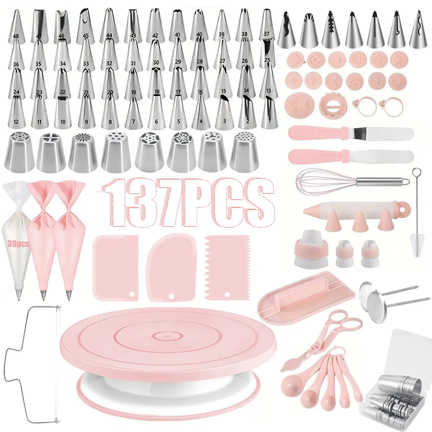 137Piece Ultimate Cake Decorating Kit with Turntable - Stainless Steel Piping Tips, Cupcake & Baking Tools for Creative Desserts