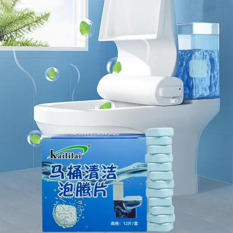 

Automatic Toilet Bowl Cleaner 12Pcs Concentrated Cleaner Bathroom Tablets Long Lasting Bowl Cleaners Descaling Deodorizing