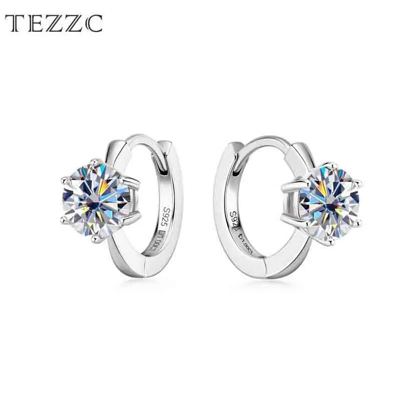 

Tezzc Fashion Light Luxury Moissanite Earrings for Women's Design Advanced Sense 6 Claw S925 Sterling Silver Fine Jewelry Gift