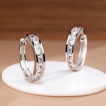 New 925 Sterling Silver Shining Zircon Earrings Women's Circle Round Earrings Fashionable Elegant Jewelry Birthday Party Gifts 1