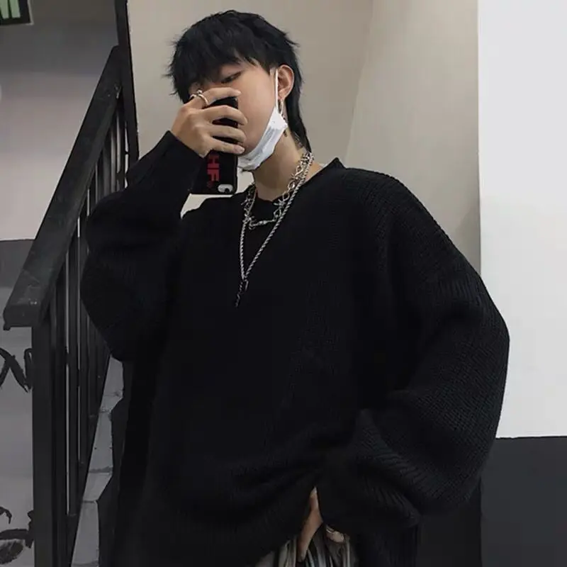 Autumn and winter new men's sweater loose trend long-sleeved knitwear high street fashion simple versatile couples suit pullover
