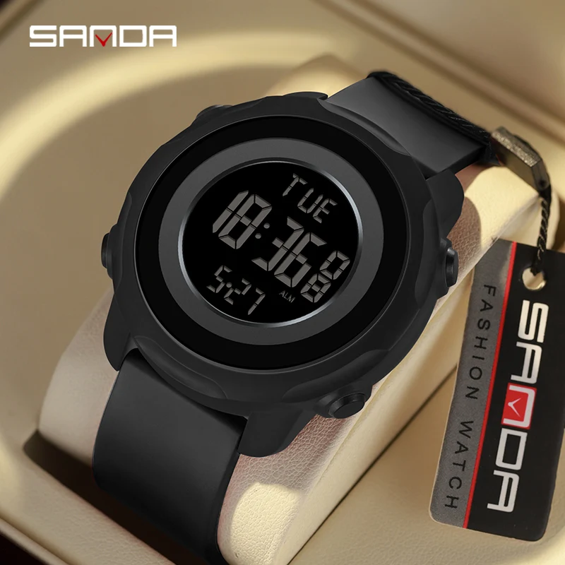 SANDA Top Brand Mens Luminous Digital Display Military Watches Sports Chronograph 50M Waterproof Fashion Electronic Watch 6122