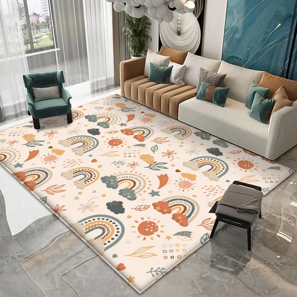 귀여운 레인보우 어린이 방 넓은 공간 러그, 미끄럼 방지 침실 어린이 놀이 크롤링 카펫, 발코니 바닥 매트, 침실 문짝 매트 