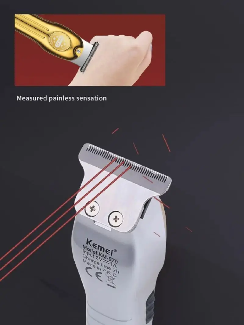 Electric Gold Silver Color hair trimmer Kemei Km-679 USB Charging Mini LCD Light Carving Scissors Hair Clipper