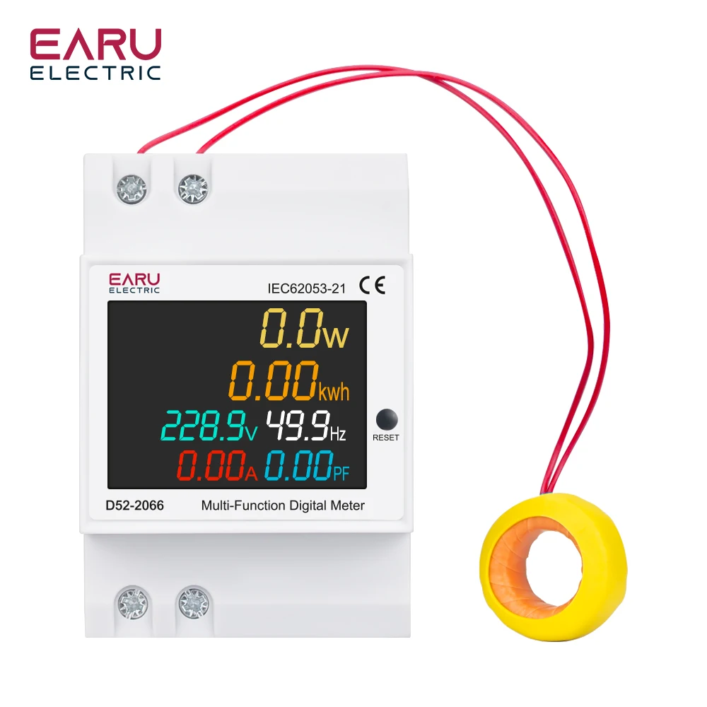Energy Meter Din Rail Electricity Usage Monitor with Voltmeter, Ammeter, and Power Measurement Functions (AC 40-300V, 100A)