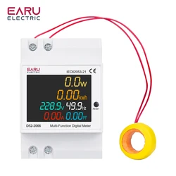 Energy Meter Din Rail Electricity Usage Monitor with Voltmeter, Ammeter, and Power Measurement Functions (AC 40 - 300V, 100A) - AC 40 - 300V (External CT)