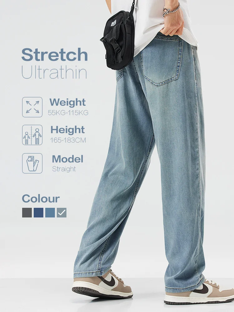 High Quality Brand Clothing Lyocell Fabric Men's Jeans Classic Business Straight Denim Pants Work Trousers Male Plus Size 40 42 Business Jeans