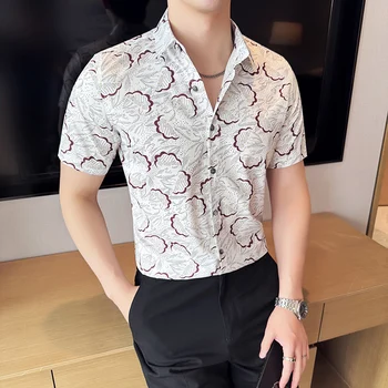 Men's Ice Silk Printed Short Sleeved Shirt 1