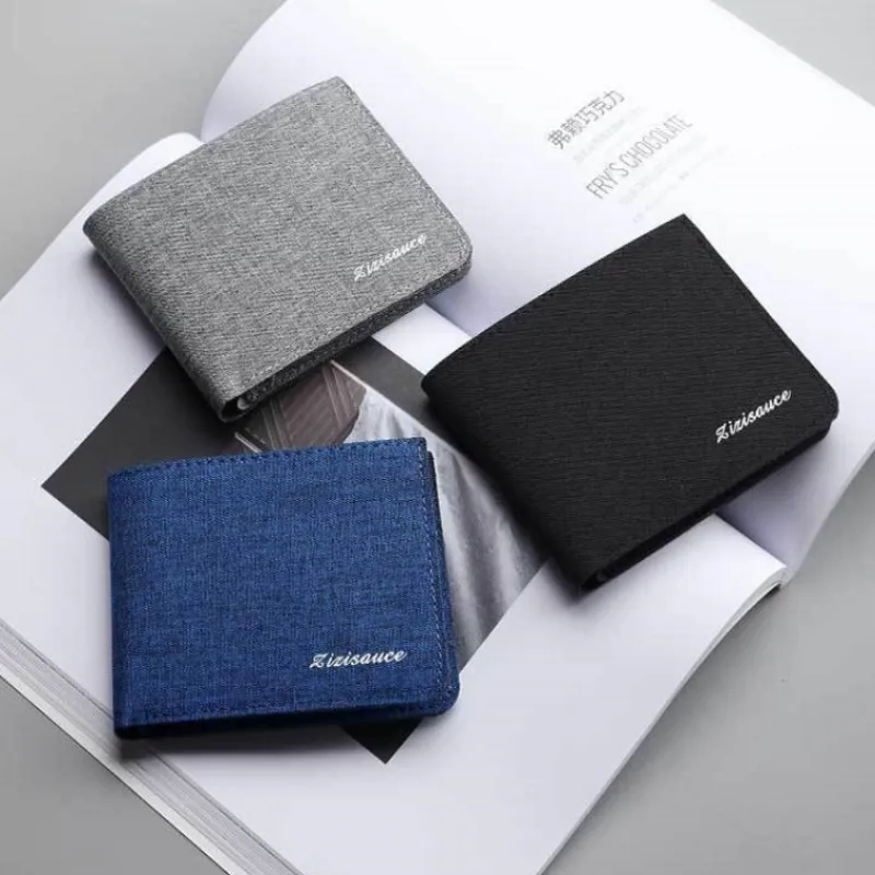 Canvas Men Wallet Black/blue/gray Card Holder Wallet Male Money Bag ID/photo/bank Holder Short Purse Credit Card Case Bag 2