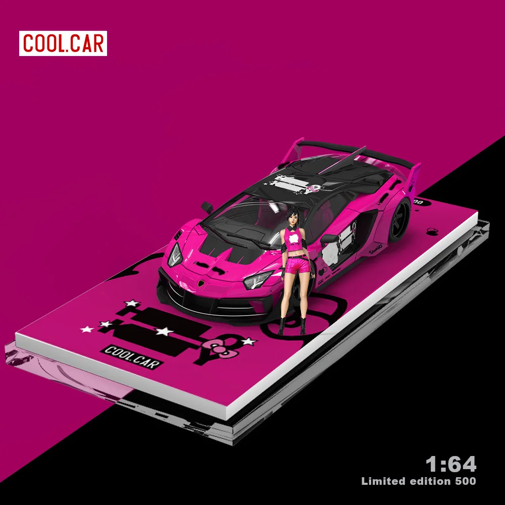 [Kitty p Car w f] Cool Car 1:64 GTEVO Pink Cat Painting Simulation Alloy Car Model for Collection&Display&Gift 