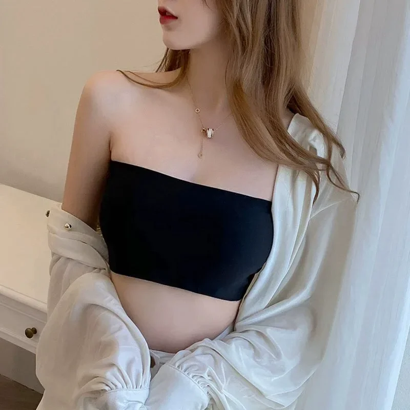 Ice Silk Strapless Bra Girls Seamless Crop Tube Top Bralette for Women Sexy Soft Bras Large Size Bustier Tops Summer Underwear 2